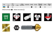 Tesitoare 90 grade, HSS-TiN, prindere bit 1-4, tip scurt, RUKO