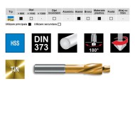 Adancitor pentru gauri strapunse - reper fin, HSS-TiN cu ghidaj fix, prindere cilindrica, DIN 373, RUKO