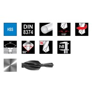 Burghie lungi pentru gauri strapunse - adancire 90 grade cu reglaj fin DIN 8374, RUKO