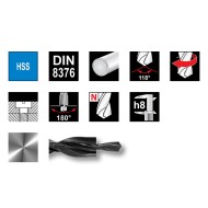 Burghie lungi pentru gauri strapunse - adancire 180 grade cu reglaj mediu DIN 8376, RUKO