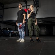 Masina de lustruit pentru burete rosu, modelul PE 150 EC/Set, 18 V - 5.0 Ah, Ø disc 150 mm, 550 - 1800 rpm, FLEX