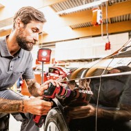 Masina de lustruit modelul PXE 80 EC/2.5Set, 18 V - 2.5 Ah, miscare orbitala aleatorie de 3 si 12 mm, Ø disc 80 mm, FLEX