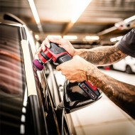 Masina de lustruit modelul PXE 80 EC/2.5Set, 18 V - 2.5 Ah, miscare orbitala aleatorie de 3 si 12 mm, Ø disc 80 mm, FLEX