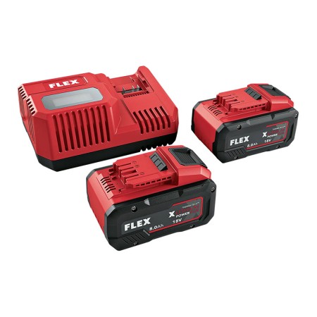 Set incarcator cu 2 acumulatori, model Power 88 R, incarcator 12V / 18V, acumulatori 2 x 8.0 Ah, FLEX