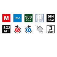 Tarozi de mana, HSS-G, filet metric, seturi de 3 piese diferite, DIN 352, VOLKEL