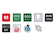 Tarod universal scurt, HSSE Co5, forma C - 35 grade RSP filet normal, D, DIN 352, VOLKEL