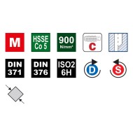 Tarozi de masina, universali, forma C, pentru gauri strapunse si infundate, HSS-E, filet metric, DIN 371-376, VOLKEL