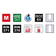 Set 7+7 tarozi de masina universali, HSSE Co5, forma B, filet D, ISO DIN 13, DIN 371-376, VOLKEL