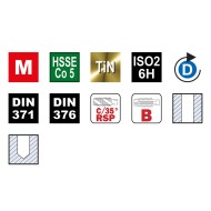 Set 7+7 tarozi de masina universali, HSSE Co5 TiN, forma C 35 grade - CSP, filet D, ISO DIN 13, DIN 371-376, VOLKEL