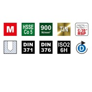 Tarozi de masina, universali, HSS-E Co5 TiN, filet metric, Forma C/35° RSP, DIN 371-376, VOLKEL