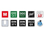 Tarozi de masina, universali, HSS-E Co5 VAP, filet metric, forma C/35° RSP, DIN 371-376, VOLKEL