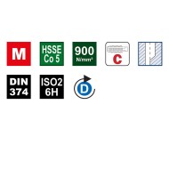 Tarod de masina universal, HSSE Co5, forma C, filet normal, D, metric fin, DIN 374, VOLKEL