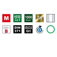 Tarod de masina universal, HSSE Co5 TiN, forma B, banda verde, DIN 371, VOLKEL