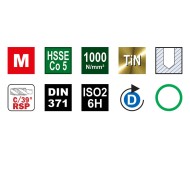 Tarod de masina universal, HSSE Co5 TiN, forma C - 39 grade RSP, banda verde, DIN 371, VOLKEL