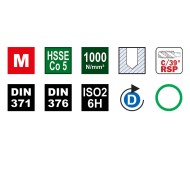 Seturi TwinBox, forma C 39° RSP tarod HSS-E, banda verde + burghiu, DIN 371-376, VOLKEL