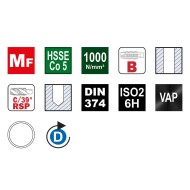 Tarozi de masina, universali, HSS-E VAP, banda alba, filet metric fin, DIN 374, forma B si C 39 RSP, Volkel