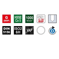 Tarod de masina universal, banda alba, HSSE Co5 VAP, forma C-39 grade RSP, filet normal dreapta, DIN 5156, Volkel