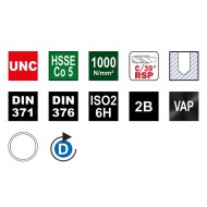 Tarozi universali HSS-E VAP, banda alba, forma C 39° RSP, pentru gauri infundate, filet UNC, ≈ DIN 371-376, Volkel