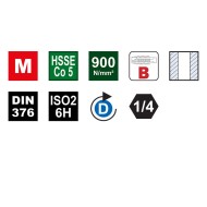 Tarod bit “Hex Drive” HSS-E, DIN 376, forma B, filet M12 x 1.75, L 110 mm, Ø 9.0 mm, Volkel
