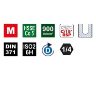 Tarod bit Hex Drive HSS-E, DIN 371, forma C/15° RSP, pentru gauri infundate, Volkel