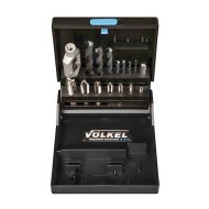 Trusa pentru filetare cu tarozi de masina, universali, forma "B", HSS-E, tarozi DIN 352, gaurire strapunsa, set 15 piese, Volkel