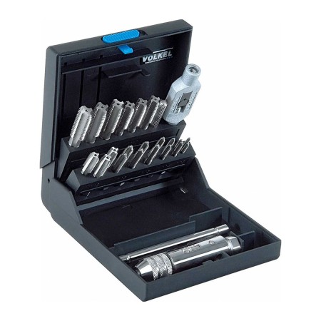 Trusa pentru filetare cu tarozi de mana, HSS-G, set 23 piese, directie filetare stanga, gaurire strapunsa si infundata, Volkel