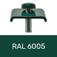 Cleme pentru fixarea panourilor de gard bordurate, zincate/RAL 6005 (verde muschi), clema 25 x 20 mm, surub M6 x 20 mm, Rocast