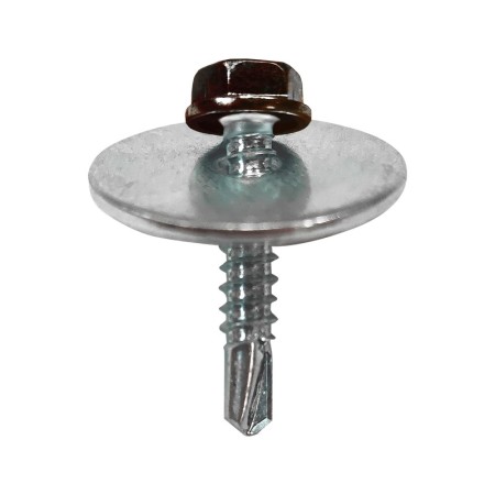 Set de prindere policarbonat pe structura metalica, zincat/RAL 8017, surub 4.8 x 25 mm, saiba Ø5.3 x 25 x 1.5 mm, Rocast