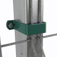 Brida zincata electrostatic/RAL 6005 din banda 20 x 2 mm, pentru fixarea panourilor de gard pe stalpi rectangulari, Rocast