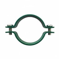 Brida zincata electrostatic/RAL 6005 din banda de 20 x 2 mm, pentru fixarea panourilor de gard pe stalpi rotunzi, Rocast