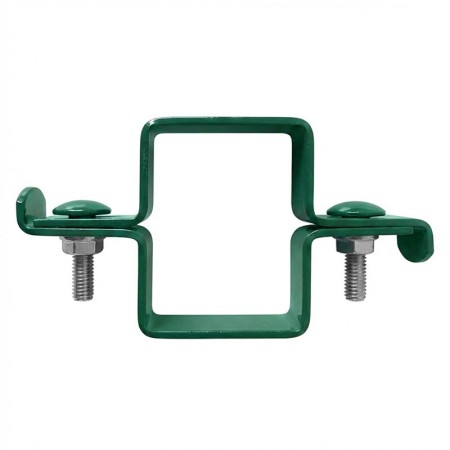 Brida zincata electrostatic / RAL 6005 (verde muschi) de fixare traseu pentru stalpi rectangulari de 60 x 40 mm, Rocast