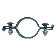 Brida zincata electrostatic / RAL 6005 de fixare traseu pe stalpi rotunzi de Ø 48.3 mm / l Ø 1/2 inch, banda 20 x 2 mm, Rocast