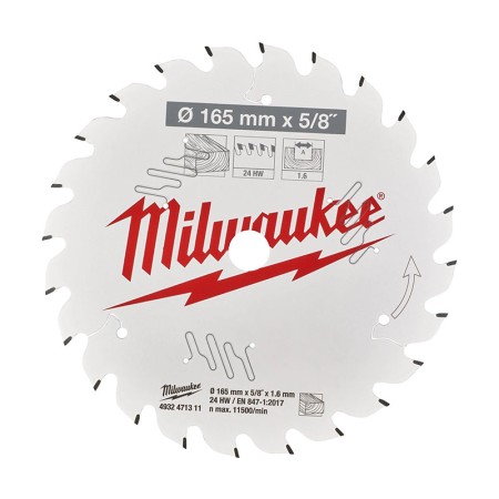 Disc pentru debitare in lemn, Ø ext. 165 mm, Ø int. 16 mm, grosime 1.6 mm, 24 dinti, pentru OSB, PAL, Milwaukee