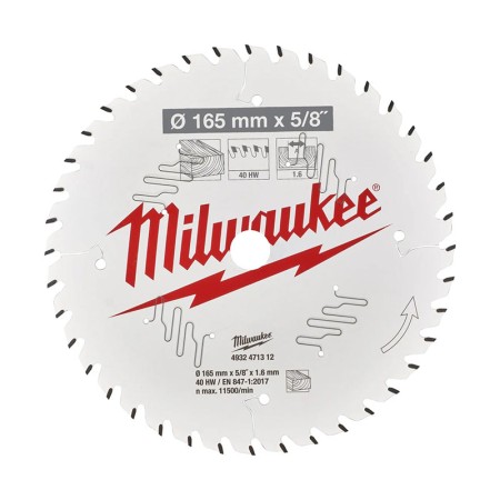 Disc pentru debitare in lemn, Ø ext. 165 mm, Ø int. 16 mm, grosime 1.6 mm, 40 dinti, pentru materiale neferoase, Milwaukee