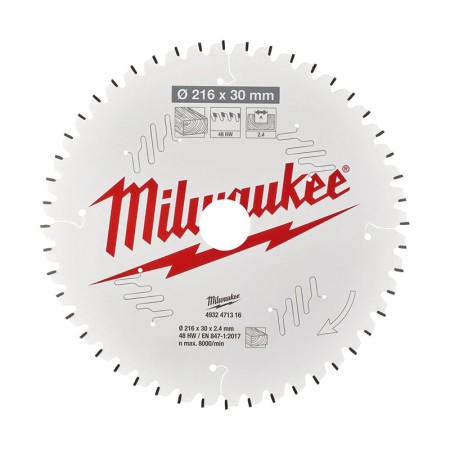Disc pentru debitare in lemn, Ø ext. 216 mm, Ø int. 30 mm, grosime 2.4 mm, 48 dinti, pentru lemn, Milwaukee