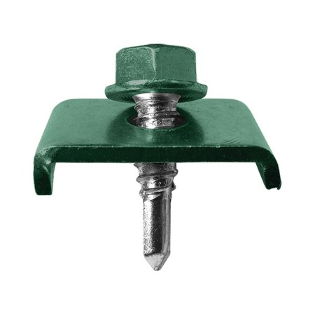 Clema 25 x 20 mm cu surub autoforant M6 6.3 x 25 mm, finisaj verde, RAL 6005, 20 buc/cutie, Rocast