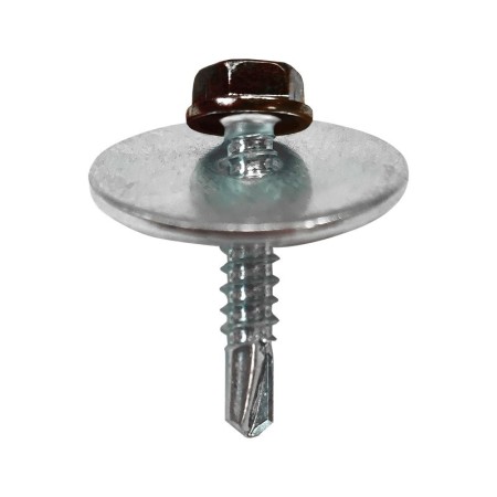 Set cu doua suruburi zincate 4.8 x 25 mm, saiba Ø 5.3 x 25 x 1.5 mm, finisaj maro, RAL 8017, 100 buc/cutie, Rocast