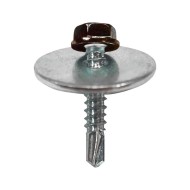 Set cu doua suruburi zincate 4.8 x 25 mm, saiba Ø 5.3 x 25 x 1.5 mm, finisaj maro, RAL 8017, 100 buc/cutie, Rocast