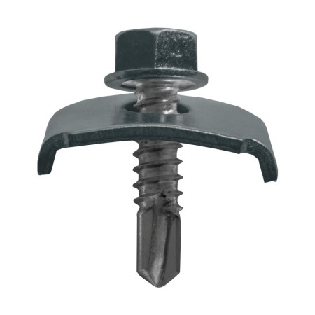Clema 25 x 20 mm cu surub M6 6.3 x 25 mm, pentru panouri gard, finisaj antracit, RAL 7016, 100 buc/cutie, Rocast