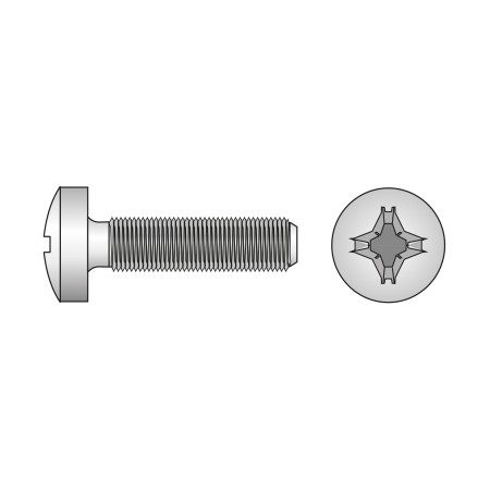 Surub, M2 x 10, cu cap bombat si locas cruciform, inox A2, DIN 7985, 200 buc./cutie