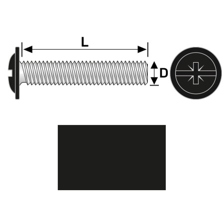 Surub M4, lungime 16 mm, cap bombat, locas cruciform combi Z, otel RAL 9005 Negru Intens, 100 buc./cutie