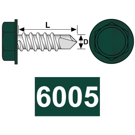 Surub autoforant 4.2 x 16 mm, cap HEX, forma K, DIN 7504, otel RAL 6005 verde muschi, 500 buc./cutie
