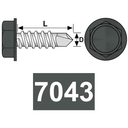 Surub autoforant 4.2 x 16 mm, cap HEX, forma K, DIN 7504, otel RAL 7043 gri trafic, 500 buc./cutie