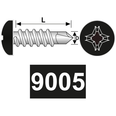 Surub autoforant 4.2 x 19 mm, cap bombat, forma N, DIN 7504, otel RAL 9005 negru intens, 500 buc./cutie