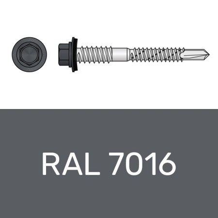 Surub autoforant 5.5 x 60 mm, otel RAL 7016 gri antracit, saiba EPDM Ø 16 mm, 100 buc./cutie
