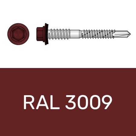 Surub autoforant 6.3 x 200 mm, filet 50 mm, otel RAL 3009 ruginiu, saiba EPDM Ø 16 mm, 100 buc./cutie