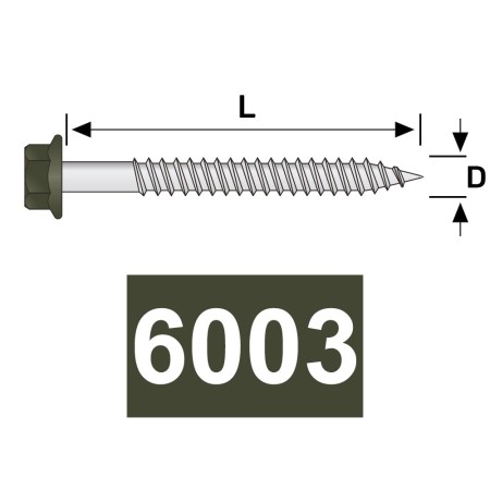 Surub PAL 6.5 x 80 mm, filet 60 mm, cap HEX SW 10 cu flansa Ø 6.6 mm, otel RAL 6003 verde masliniu, 20 buc./cutie
