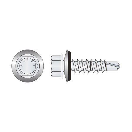 Surub autoforant 6 x 25 mm, cap HEX bimetal inox A2/otel, saiba EPDM, 20 buc./cutie