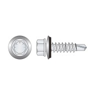 Surub autoforant 6 x 25 mm, cap HEX bimetal inox A2/otel, saiba EPDM, 20 buc./cutie