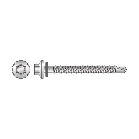 Surub autoforant 6.3 x 120 / 70 mm, filet 70 mm, cap HEX cu saiba din inox A2 EPDM, 20 buc./cutie